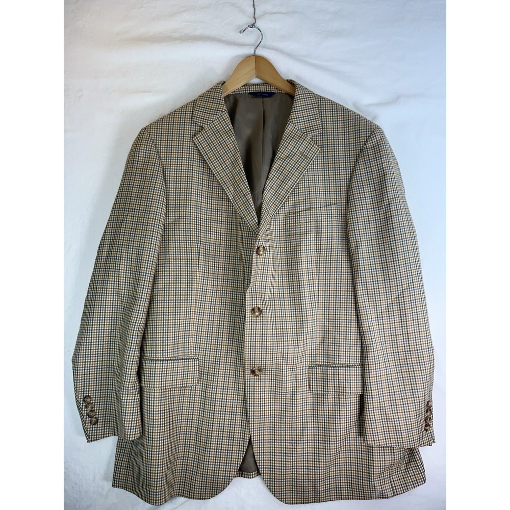 T. Harris Sport Coat Blazer Mens 44R Multicolor  Silk Wool Yellow Brown